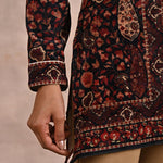 Black Multicolor Print Velvet Straight Kurti - Lakshita