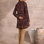 Black Multicolor Print Velvet Straight Kurti - Lakshita