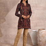 Black Multicolor Print Velvet Straight Kurti - Lakshita