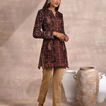 Black Multicolor Print Velvet Straight Kurti - Lakshita