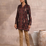 Black Multicolor Print Velvet Straight Kurti - Lakshita