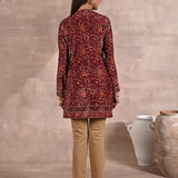 Maroon Multicolor Print Velvet Straight Kurti - Lakshita