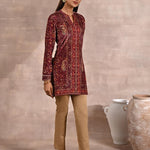 Maroon Multicolor Print Velvet Straight Kurti - Lakshita
