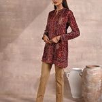 Maroon Multicolor Print Velvet Straight Kurti - Lakshita