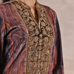 Purple Embellished Ethnic Marble Print Velvet Kurta Set - Lakshita