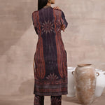 Purple Embellished Ethnic Marble Print Velvet Kurta Set - Lakshita