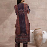 Purple Embellished Ethnic Marble Print Velvet Kurta Set - Lakshita