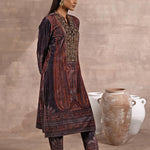 Purple Embellished Ethnic Marble Print Velvet Kurta Set - Lakshita