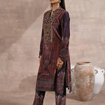 Purple Embellished Ethnic Marble Print Velvet Kurta Set - Lakshita