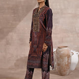 Purple Embellished Ethnic Marble Print Velvet Kurta Set - Lakshita