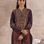 Purple Embellished Ethnic Marble Print Velvet Kurta Set - Lakshita