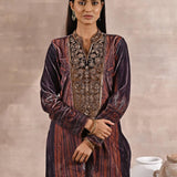 Purple Embellished Ethnic Marble Print Velvet Kurta Set - Lakshita