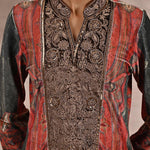 Green Embellished Ethnic Marble Print Velvet Kurta Set - Lakshita