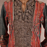 Green Embellished Ethnic Marble Print Velvet Kurta Set - Lakshita