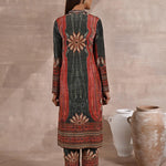 Green Embellished Ethnic Marble Print Velvet Kurta Set - Lakshita