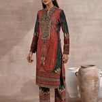 Green Embellished Ethnic Marble Print Velvet Kurta Set - Lakshita