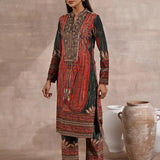 Green Embellished Ethnic Marble Print Velvet Kurta Set - Lakshita