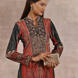 Green Embellished Ethnic Marble Print Velvet Kurta Set - Lakshita
