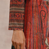 Green Embellished Ethnic Marble Print Velvet Kurta Set - Lakshita