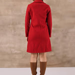 Red Long Trench Coat with Paneled Font and Button Detail - Lakshita