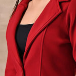 Red Long Trench Coat with Paneled Font and Button Detail - Lakshita