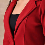 Red Long Trench Coat with Paneled Font and Button Detail - Lakshita