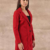 Red Long Trench Coat with Paneled Font and Button Detail - Lakshita
