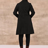 Black Long Trench Coat with Paneled Font and Button Detail - Lakshita