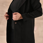 Black Long Trench Coat with Paneled Font and Button Detail - Lakshita