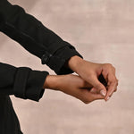 Grey Brushed Wool Long Sleeve Coat with Leather Piping - Lakshita