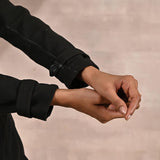 Grey Brushed Wool Long Sleeve Coat with Leather Piping - Lakshita