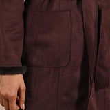 Brown Long Belted Trench Coat with Fur Detailing - Lakshita