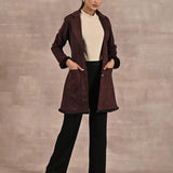 Brown Long Belted Trench Coat with Fur Detailing - Lakshita