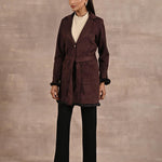 Brown Long Belted Trench Coat with Fur Detailing - Lakshita