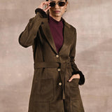 Olive Long Belted Trench Coat with Fur Detailing - Lakshita