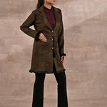Olive Long Belted Trench Coat with Fur Detailing - Lakshita