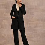 Black Long Belted Trench Coat with Fur Detailing - Lakshita