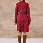 Red Long Over Coat with Notch collar and Slant Pockets - Lakshita