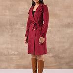 Red Long Over Coat with Notch collar and Slant Pockets - Lakshita
