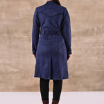 Navy Blue Long Over Coat with Notch collar and Slant Pockets - Lakshita
