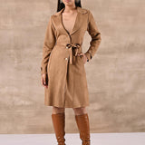 Gold Long Over Coat with Notch collar and Slant Pockets - Lakshita