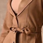 Gold Long Over Coat with Notch collar and Slant Pockets - Lakshita