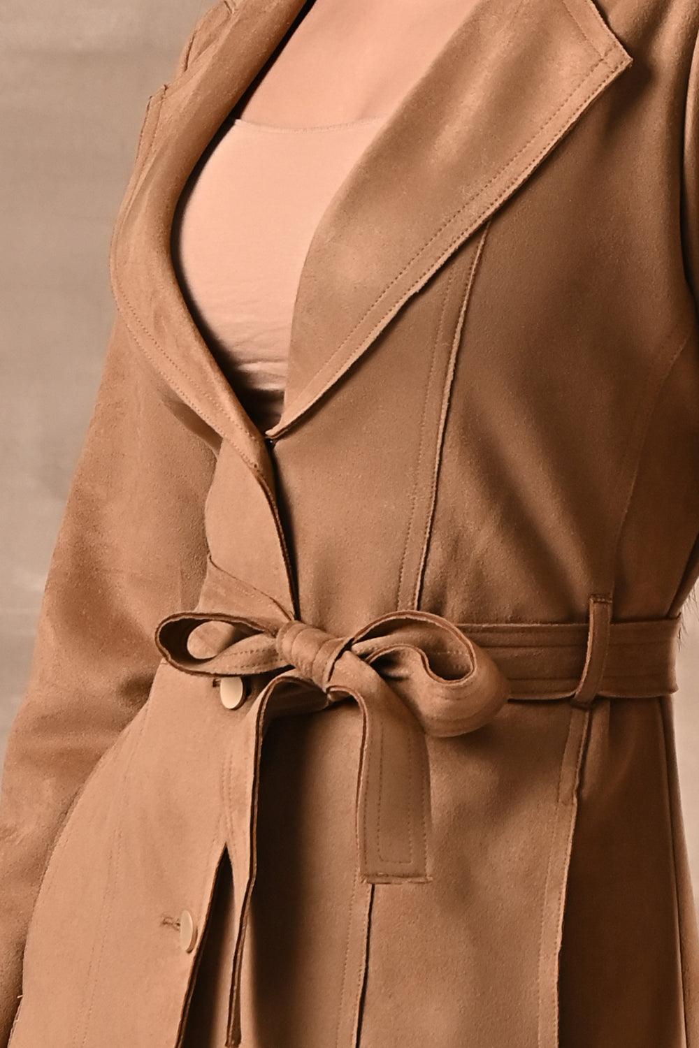 Gold Long Over Coat with Notch collar and Slant Pockets - Lakshita