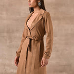 Gold Long Over Coat with Notch collar and Slant Pockets - Lakshita