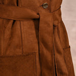 Golden Suede Coat with Front Pocket & Notched Collar - Lakshita