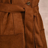 Golden Suede Coat with Front Pocket & Notched Collar - Lakshita