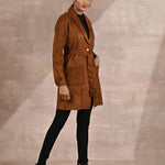 Golden Suede Coat with Front Pocket & Notched Collar - Lakshita