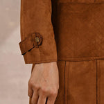 Golden Suede Coat with Front Pocket & Notched Collar - Lakshita