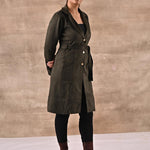 Green Full Sleeve Tie Belt Trench Coat - Lakshita
