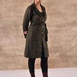 Green Full Sleeve Tie Belt Trench Coat - Lakshita